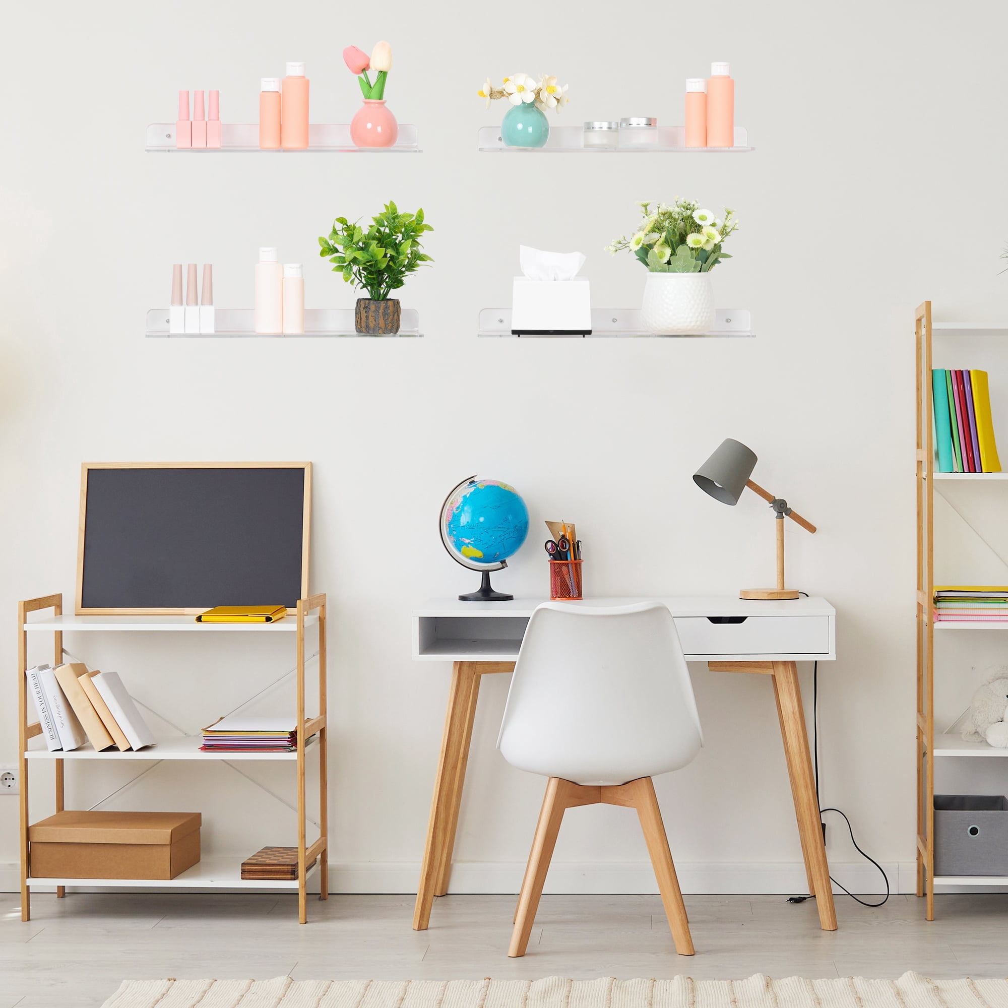 Unique Bargains Clear Acrylic Floating Shelves for Wall Bedroom Storage and Organization 15.7" x 3.9" x 2" 4