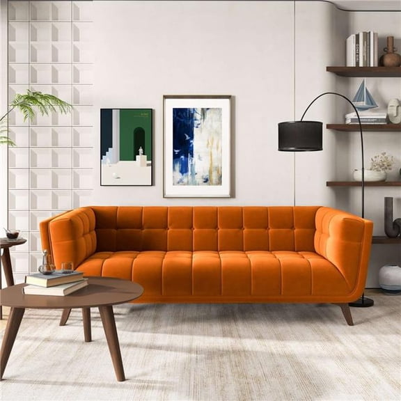 Ashcroft Furniture SOF00302302 Addison Large Burnt Velvet Sofa, Orange