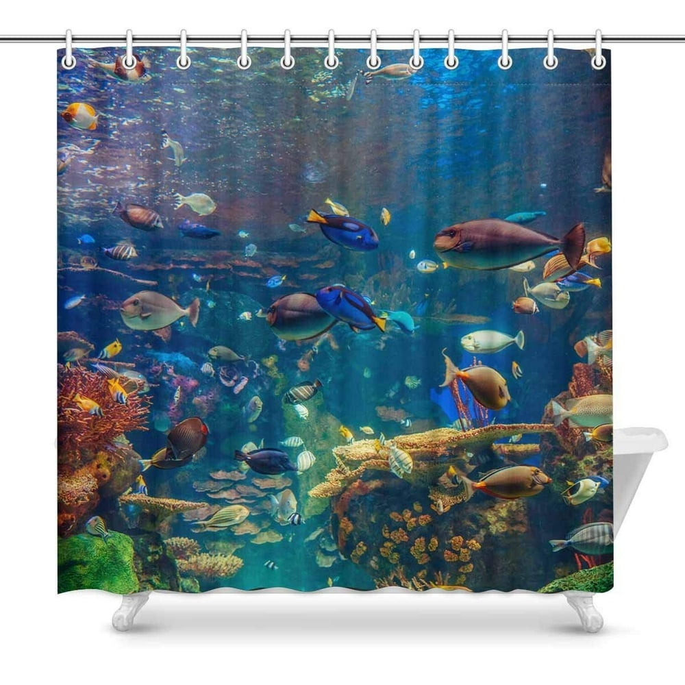 ARTJIA Underwater World Shower Curtain,Tropical Fishes Coral Reef