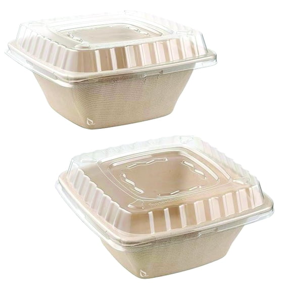 [50 Pack] 42oz Compostable Square Container Eco Friendly Bowls with Lids - Square Bowl Tree Free Sugarcane Bagasse Meal Prep Bento Boxes Take Out Catering Microwavable Deep Container by EcoQuality