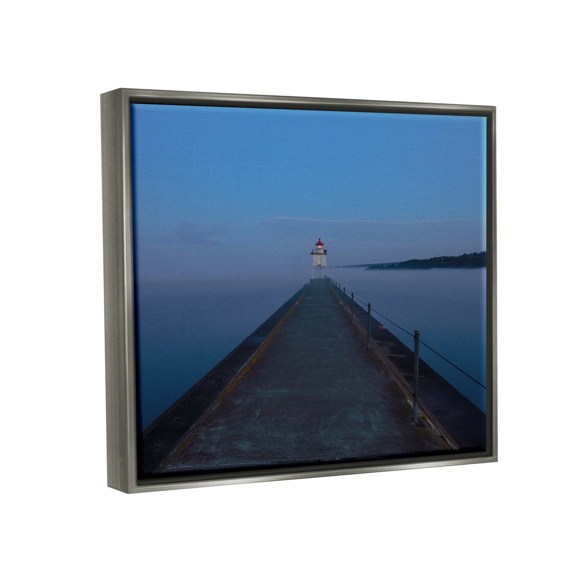 Stupell Industries Lighthouse at Night Landscape Photography Gray Floater Framed Canvas Art Print Wall Art, 21 x 17