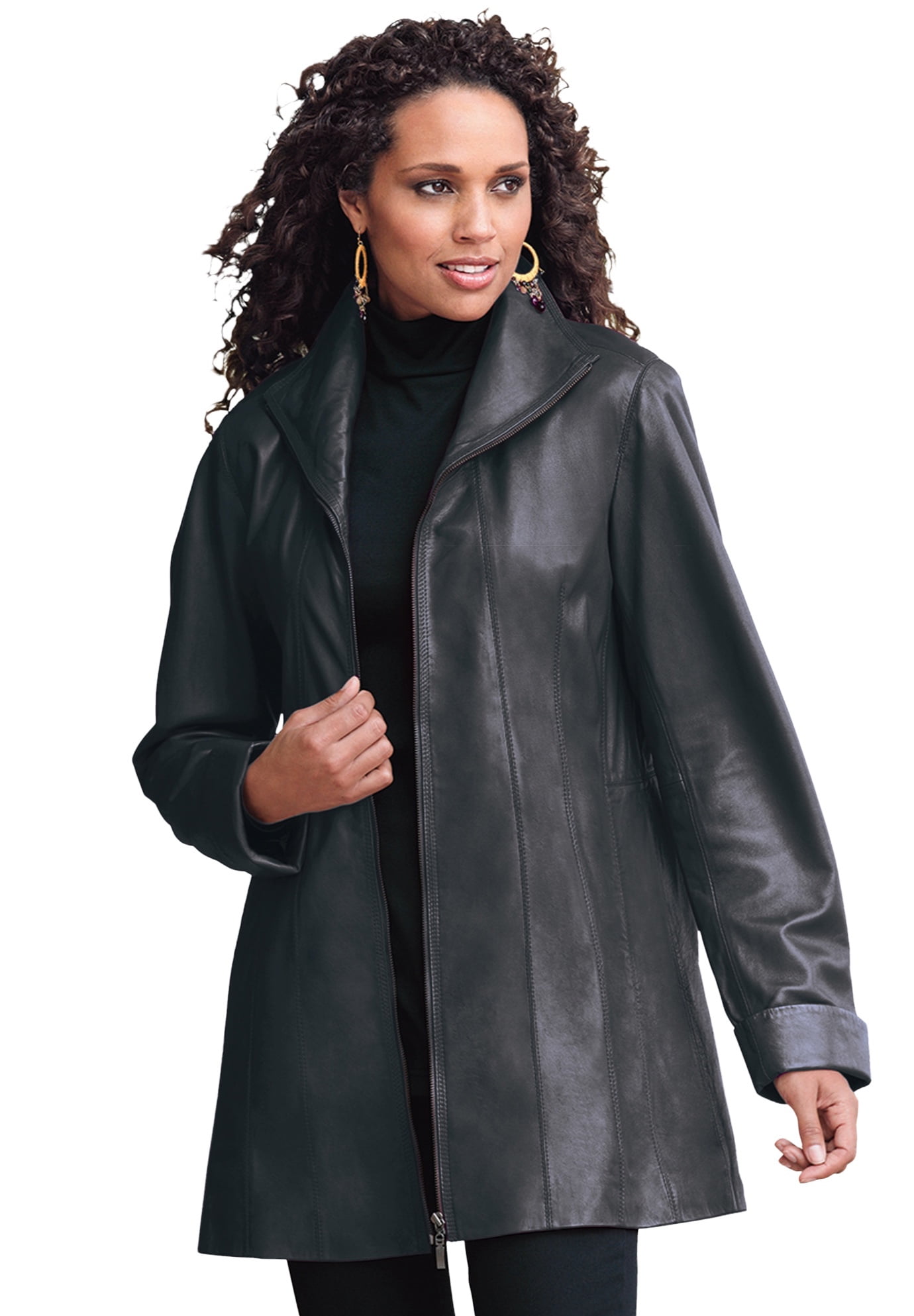 Roaman's Women's Plus Size A-Line Leather Jacket Leather Jacket ...