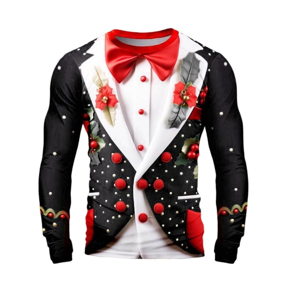 JHHLSF Themed Graphic T Shirt For Novelty Holiday Print Tee Soft Casual Shirt Long Sleeve Top Comfortable Fit Festive Apparel Idea For Seasonal Celebration And Party Wear Black,L