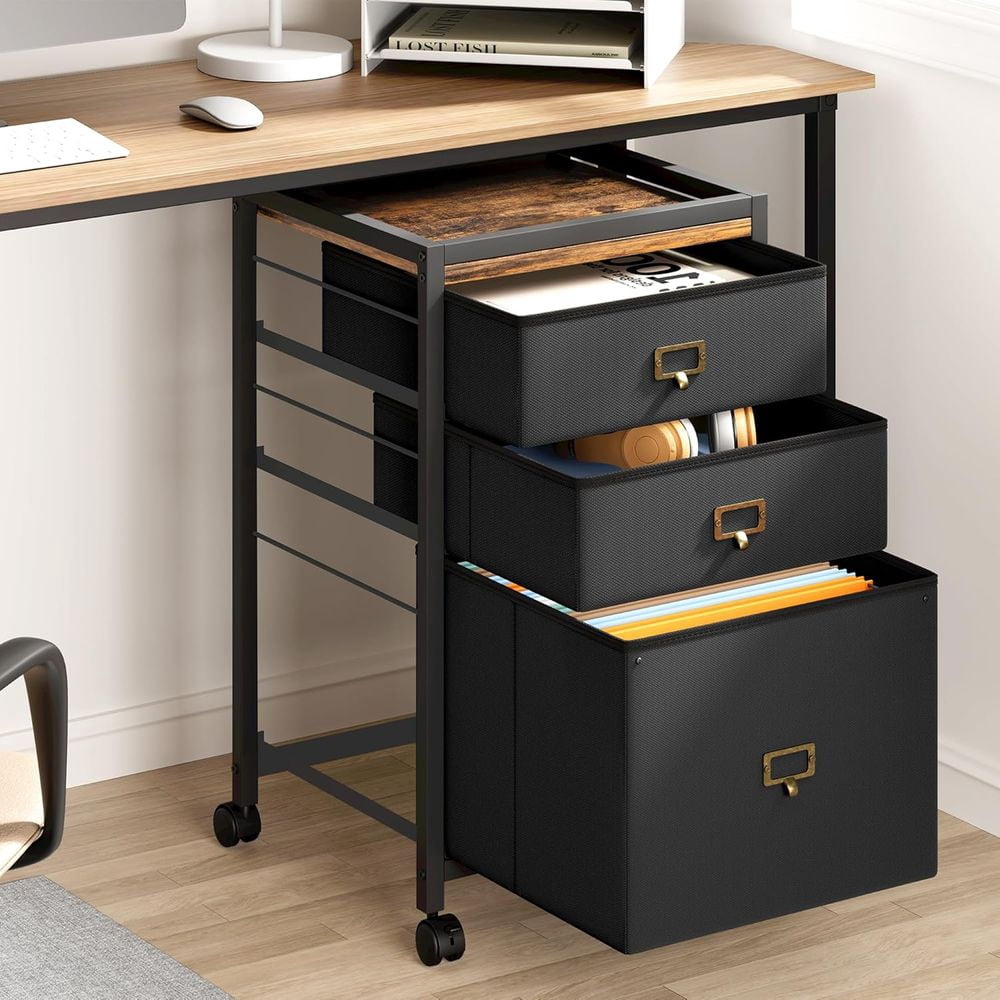 MIDOQIN 3 Drawers Mobile File Cabinet, Rolling Filing Cabinet Fits Letter Size or A4 Fabric Printer Stand, Small Storage Cabinet Under Desk for Home Office