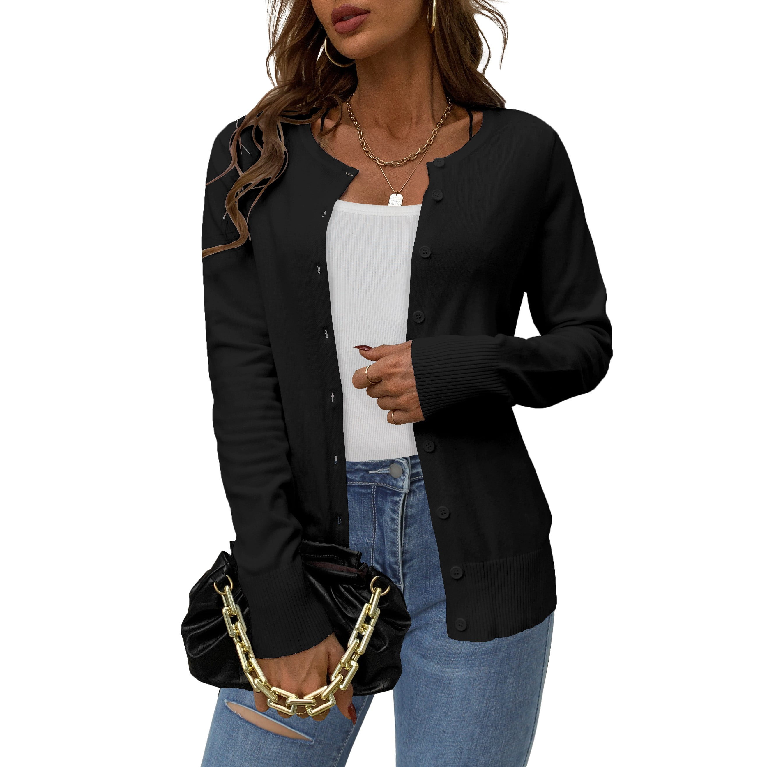 Cardigan Sweaters for Women Lightweight Long Black Button Sweater Long  Sweater Cardigan Women Knit Tops for Women Sueter De Mujer Cheap Stuff Under  10 Dollars Filler Items Under 2 at  Women's