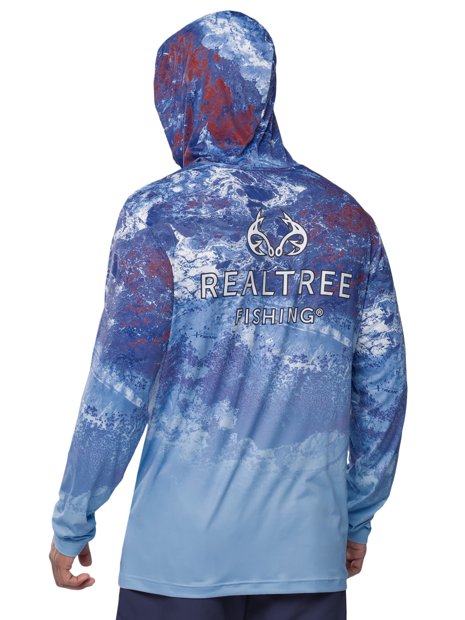 Realtree Men's Fishing Flex Americana UPF30 Long Sleeve Performance Hooded Shirt, Size S-3XL