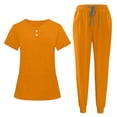 thumbnail image 2 of Women Scrubs Sets Jogger Medical Nurse Uniforms Stretch Petite Yoga Polyester Short Sleeve Scrub Shirt Wide Leg Uncuffed Scrub Pant Orange L, 2 of 6