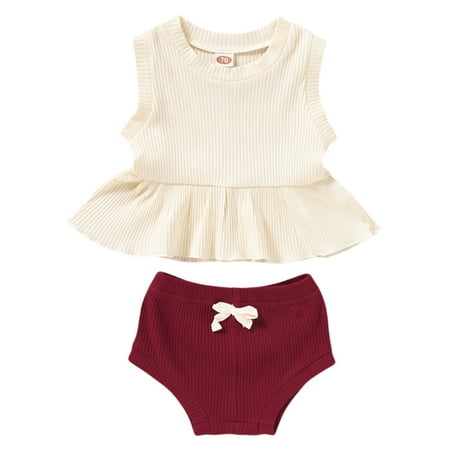 

Meihuida Toddler Summer Outfits Solid-Color Ribbed Sleeveless Tank Top + Panty