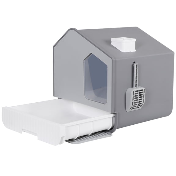 WSWJY Grey Covered Cat Litter Box, Large Enclosed Hooded Cat Toilet with Mat and Litter Scoop, Portable Easy to Clean Privacy Cat Litter Enclosure