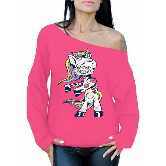 Awkward Styles Halloween Sweatshirt Zombie Unicorn Off Shoulder Tops for Women