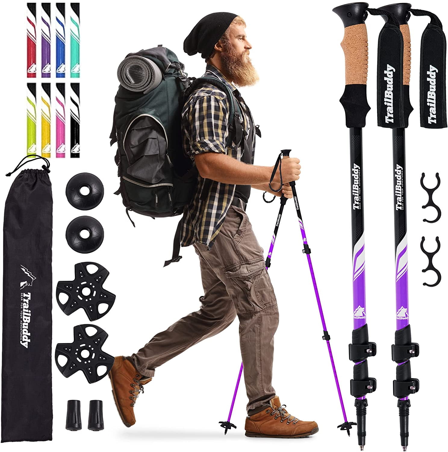 CLINE Travel Folding Trekking Hiking Pole with Carrying Case,Collapsible Cane Adjustable Walking Stick Portable Mobility Aid for Women Men Hikers Gift,Black 