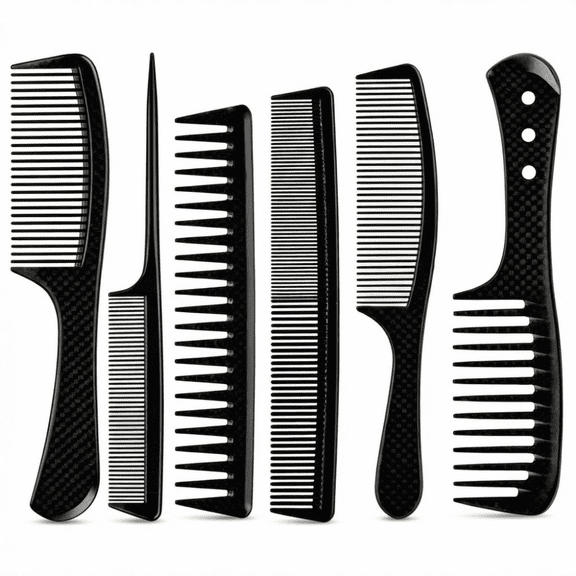 Comb,6 PCS Hair Comb Set Black, Hair Comb Set, Wide & Fine Tooth Rat Tail Barber Combs for Detangling, Parting, Styling & Cutting, Durable Black Combs for Wet Curly Natural Hair