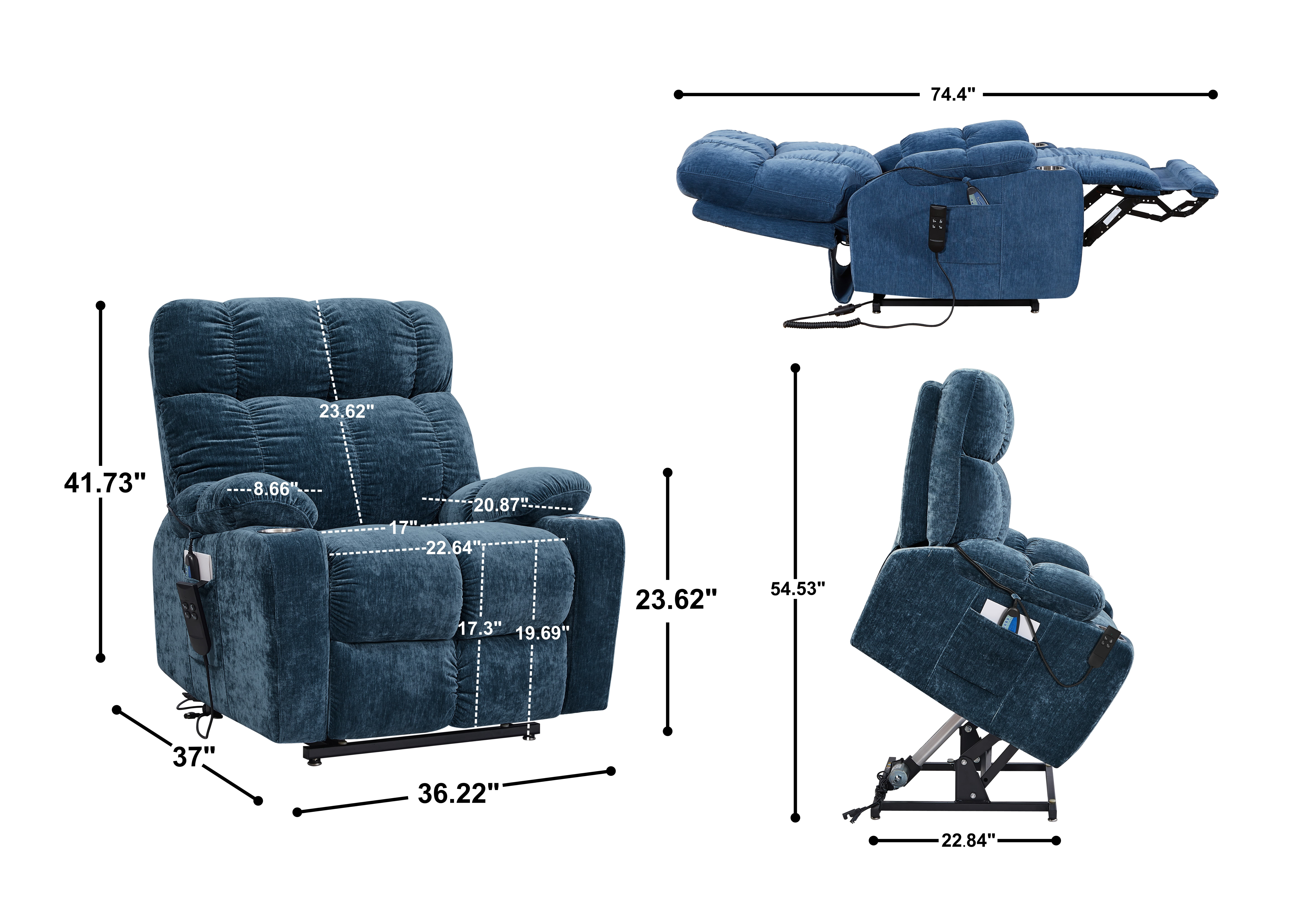 MAYEERTY Motor Power Lift Recliner Chair with Massage & Heat for Elderly, Infinite Position, 180°Lay Flat, Cup Holders