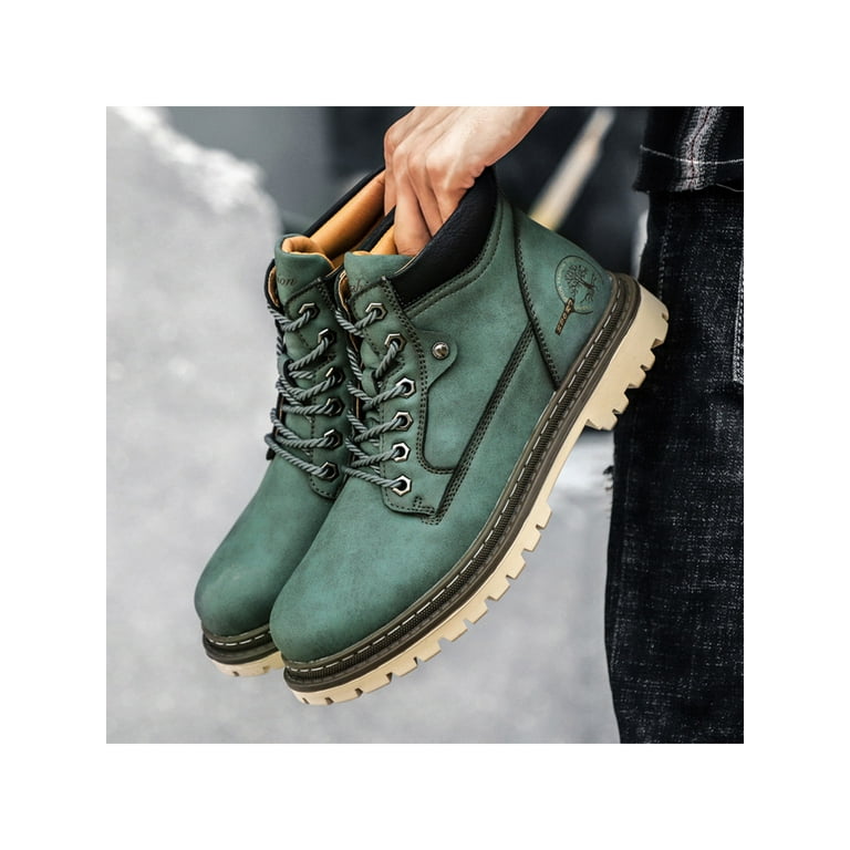 Rockomi Mens Non-Slip Leather Shoes Vintage Lace Up Work Boots
