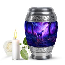 JAGASY Unicorn Small Memorial Cremation Urn for Girls, Blue Keepsake Urns for Human Ashes, Sunset Forest Trees Decorative Urns for Friends, Funeral Mini Urn for Boys, (3 Inch)