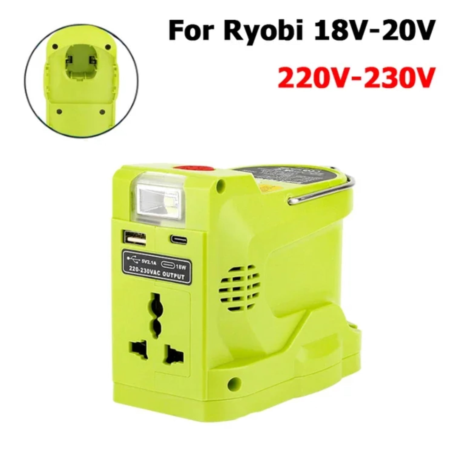 LNJLAN 200W Power Inverter Generator for  18V Lithium Battery DC 18V To AC 120V 220V Portable Power Station with 280lm LED Light