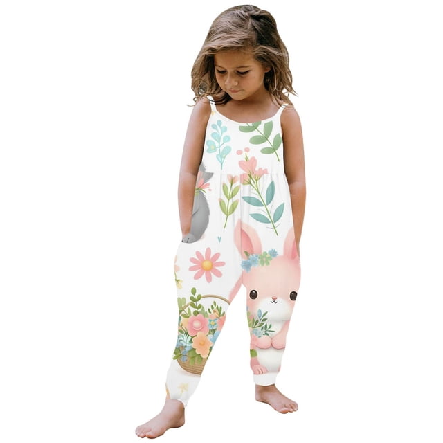 Kids Girls' Casual Sleeveless Jumpsuits Summer Rompers for Girls Loose Rompers Adjustable Leg Girls Fashion 3-4 Years