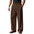 thumbnail image 3 of LEKWK Dress Pants for Men High Waisted Pleated Wide Leg Trouser Relaxed Fit Button Detail Classic Business Casual Lounge Pants for Office Work formal Wear Brown S, 3 of 6