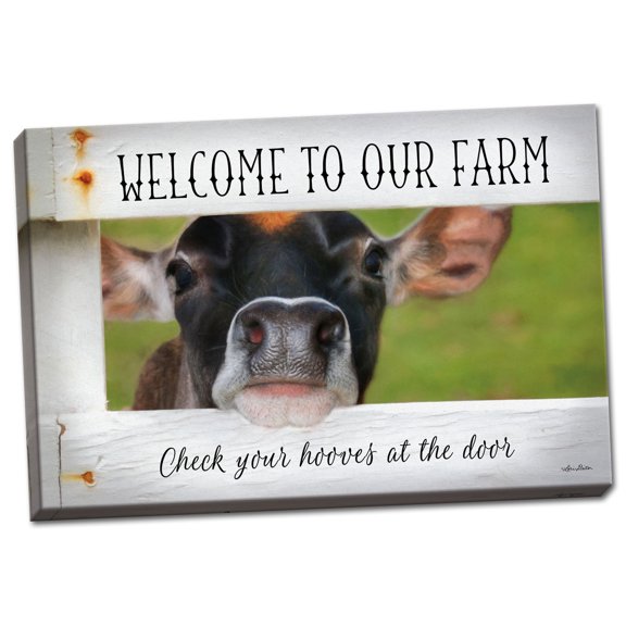 Gango Home Decor Country-Rustic Welcome Cow; One 18x12in Hand-Stretched Canvas