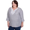 thumbnail image 3 of Alfred Dunner Womens Plus-Size Embroidered Split Neck Striped Top, 3 of 4