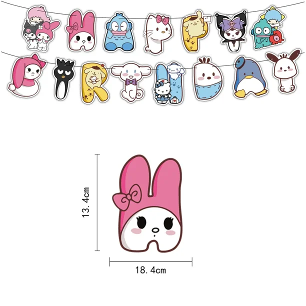 Serie Hot Sanrio Hello Kitty Fiesta de cumpleaños Kulomi Cubiertos Plato Desechable Banner Topper Bandera Colgante Globos Set Cumpleaños