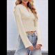thumbnail image 4 of Suéteres Cortos para Mujer, con Botones, Larga, Cuello en V, Punto Acanalado, Corte Ajustado, Tops Cortos Albaricoque M, 4 of 10