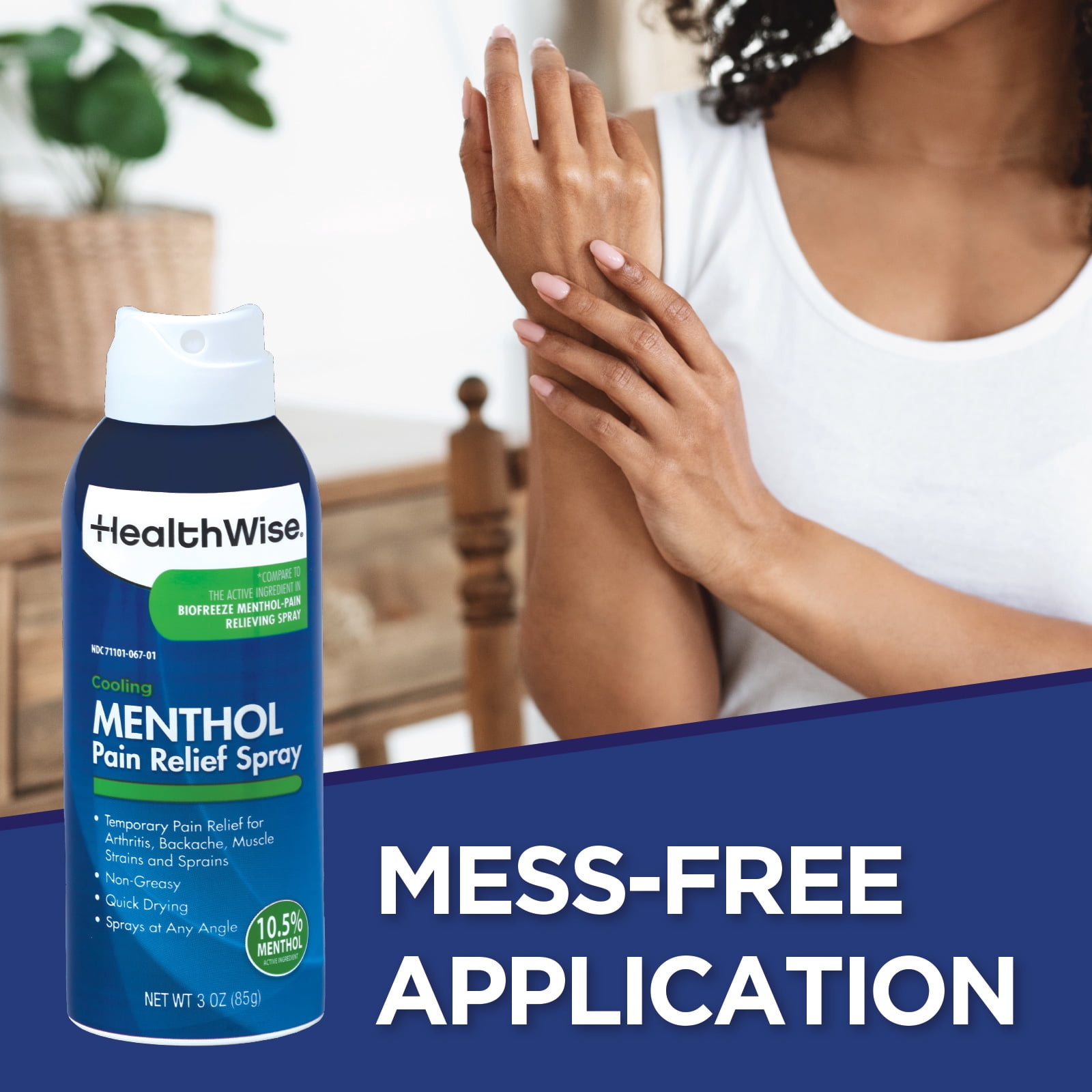 HealthWise 10.5% Menthol Pain Relief Spray | Cold Hot Sensation | 3 oz. 85 mL | Non-Greasy Formula | Immediate Penetrating Action | External Analgesic