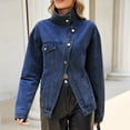 thumbnail image 3 of Giftesty Women's Stand Collar Denim Jacket, Long Sleeve Button Down Casual Loose Fit Coat with Pockets for Spring Fall, 3 of 9