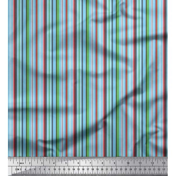 Soimoi Blue Japan Crepe Satin Fabric Vertical Stripe Print Fabric by Yard 42 Inch Wide
