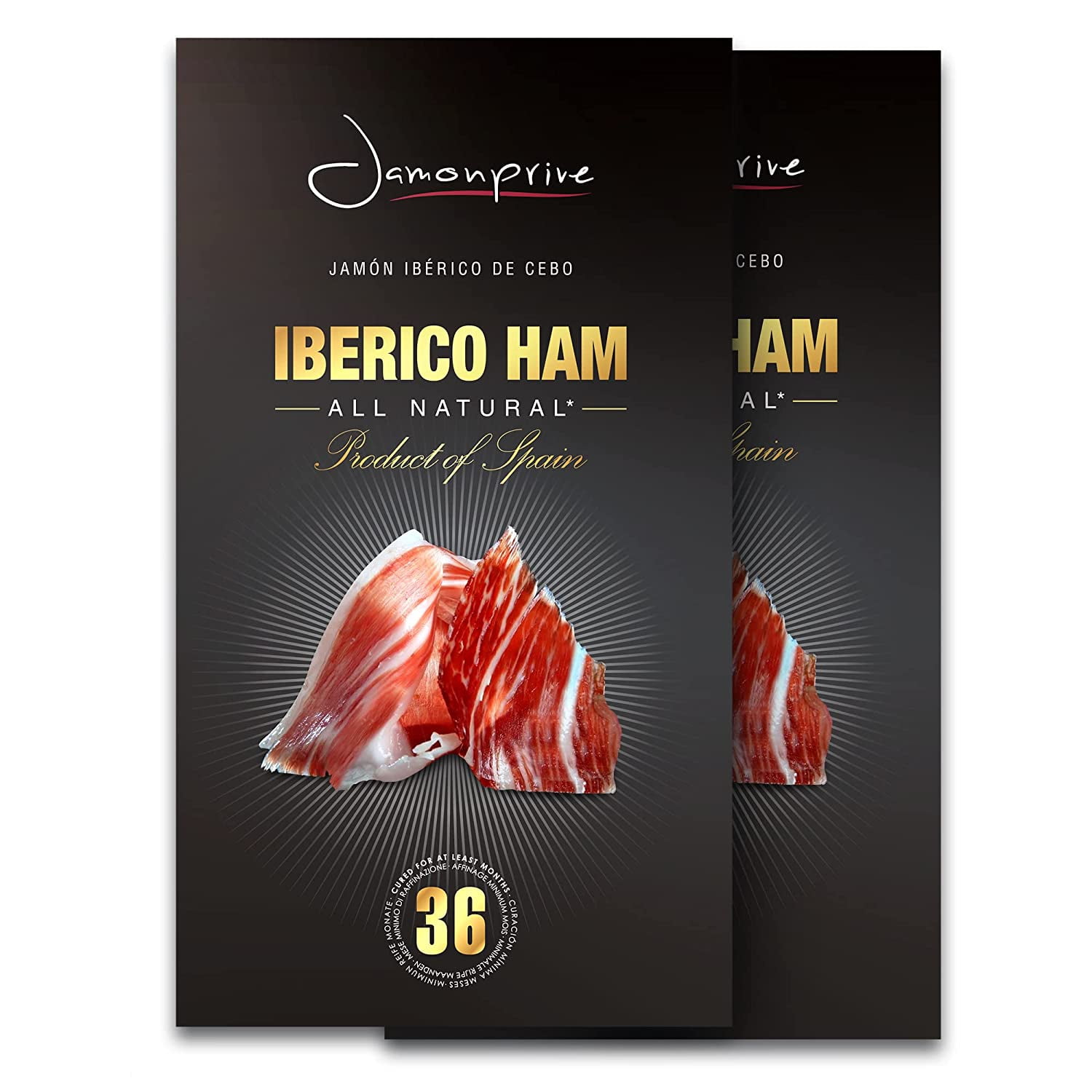 Spanish Iberico Ham Sliced Jamonprive -Jamon Iberico Pata Negra -Pork Ham 2 oz Each, Pack of 2 Units