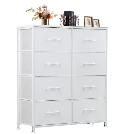 ZHICHUN 8 Drawers Tall Fabric Dresser Wood Top Storage Chest with Sturdy Steel Frame for Bedroom