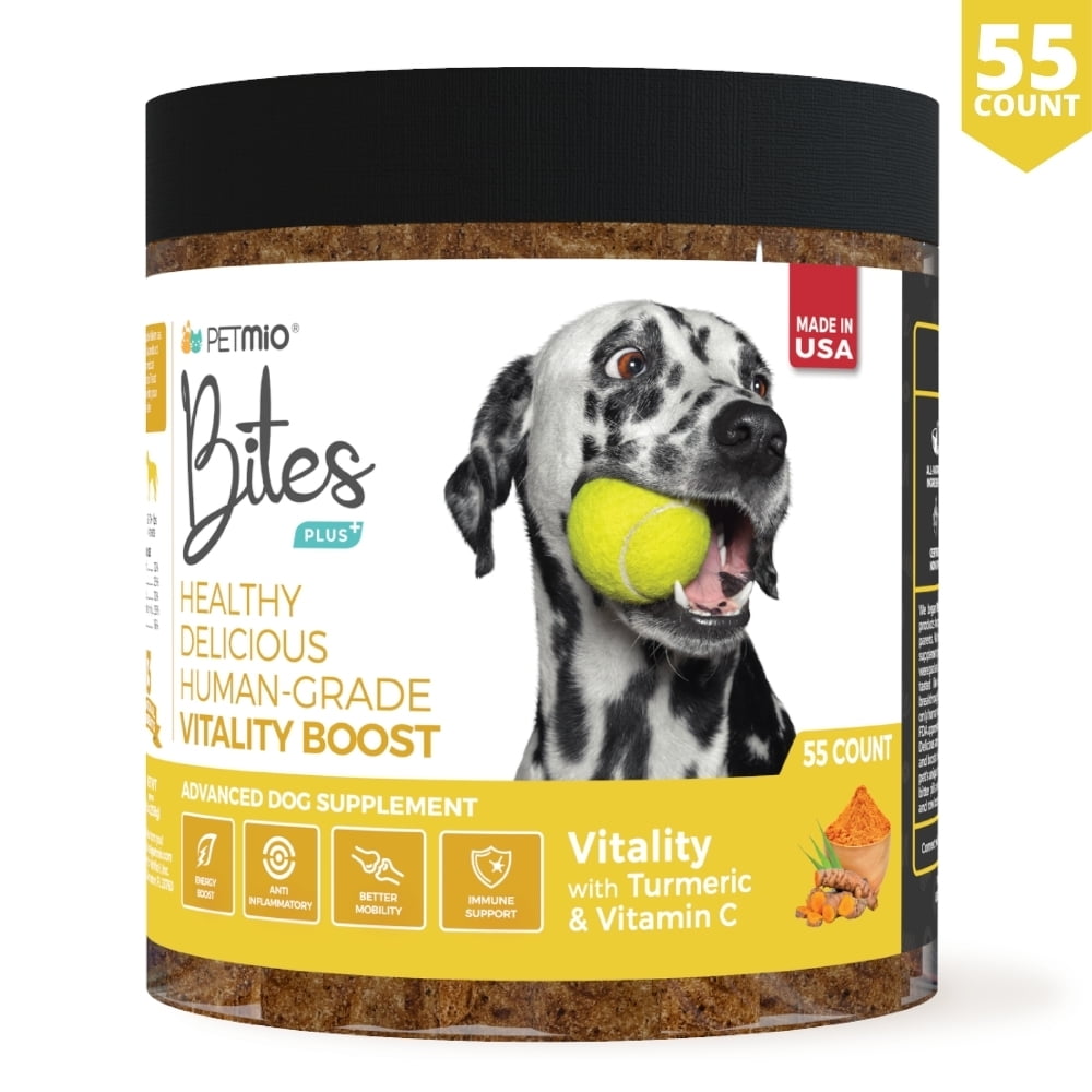 Petmio Bites Plus Vitality Supplement For Dogs With Turmeric And Vitamin C Anti Inflammatory Energy Boost Better Mobility Immune Support Walmart Com