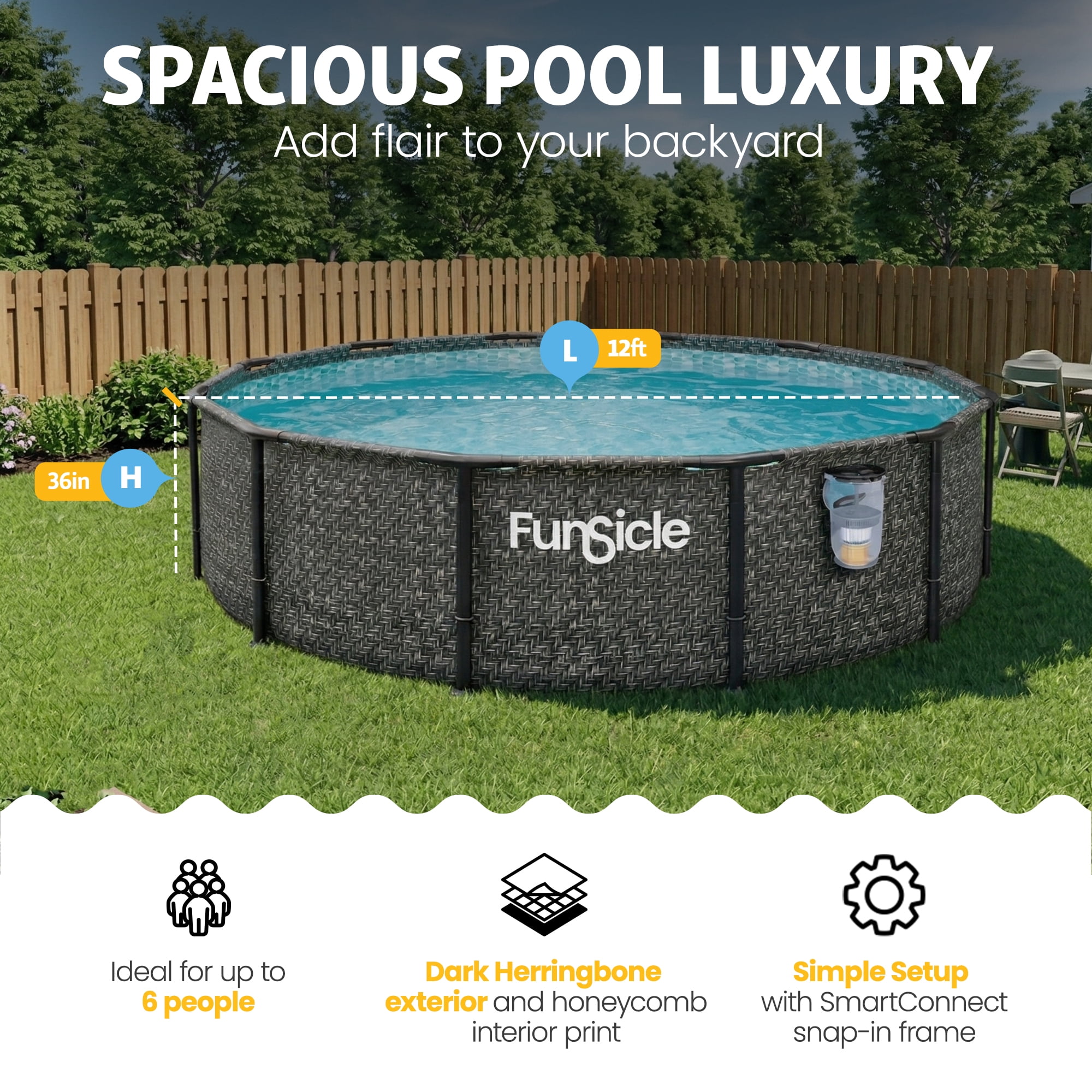 Funsicle 12' x 36" Oasis Designer Above Ground Pool Set with Pump, Round Frame