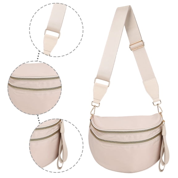 EDFRWWS Nylon Crossbody Bag Zipper Bum Bag Spacious Sling Shoulder Bag for Women (Beige)