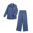 thumbnail image 6 of Zekutng 2 Piece Sets for Women Textured Button Down Shirt Wide Leg Pant 2-Piece Linen Co-ord Set,Sizes S-2XL, 6 of 6
