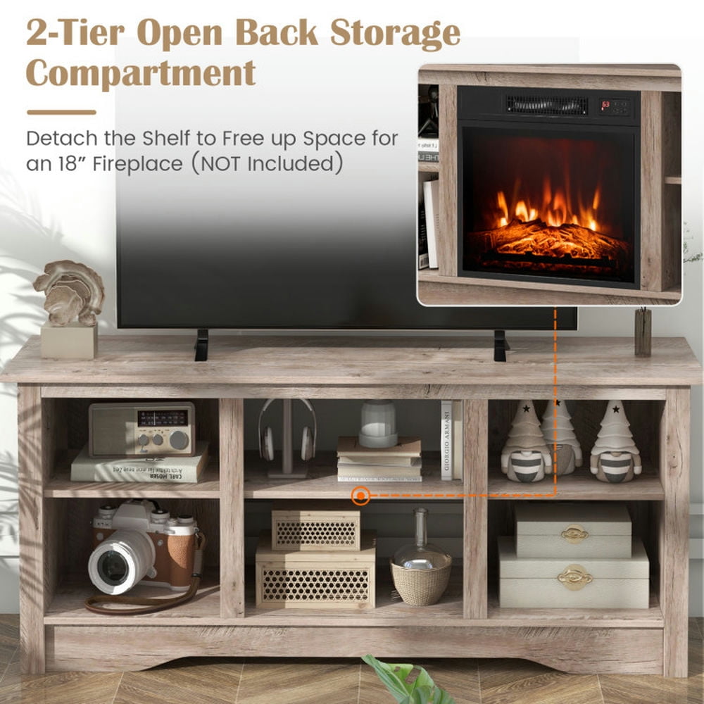 Finihen TV Stand, Entertainment Center, TV Stand for up to 65 Inch Flat Screen TVs with Adjustable Shelves for 18 Inch Electric Fireplace (Not Included), for Living Room, Gray