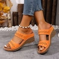 thumbnail image 3 of Slides for Women Bohemian Hollow out Orthopedic Walking Sandals Summer Casual Slip on Platform Wedges Orange Size 7, 3 of 7