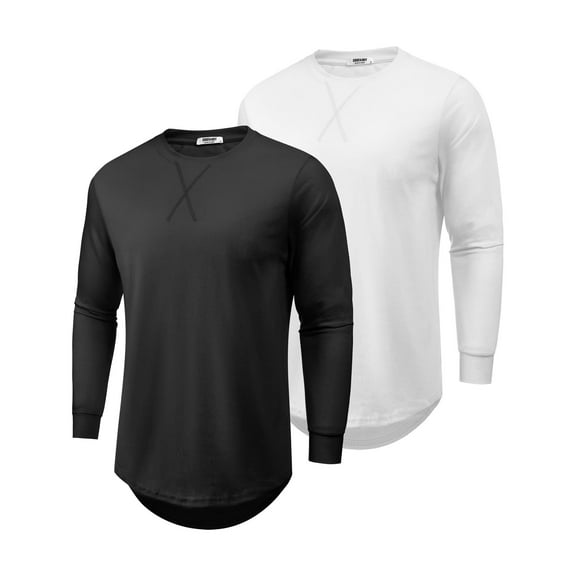 COOFANDY 2 Pack T Shirts for Men Long Sleeve Cotton Hipster Hip Hop Longline Crewneck Tee Shirts for Gym Workout Casual Fall Undershirts