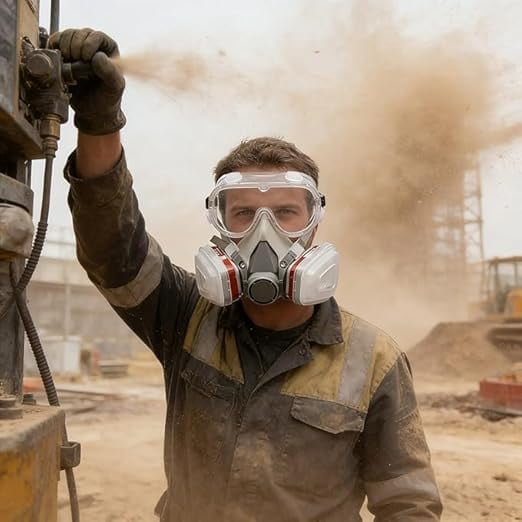 Full Face Respirator Mask with Filters & Goggles, Reusable Dust Proof Safety Shield, for Painting Sanding Welding