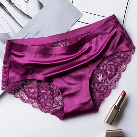 

ZDD- Women Lace Sexy Panties Luxury Seamless Plus Size Solid Color Underwear Low Waist Female Slim Briefs purple XL