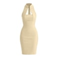 thumbnail image 5 of ClodeEU Women's High Neck Cutout Bodycon Midi Dress,Sleeveless Form Fit Cocktail Party Dress, Beige,Women's Plus L, 5 of 9