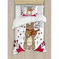 thumbnail image 3 of Valentines Day Duvet Cover Set, Teddy Bear Violin Made Romantic Music Notes Heart I Love You, Decorative 3 Piece Bedding Set with 2 Pillow Shams, Queen Size, Red Brown, by Ambesonne, 3 of 3