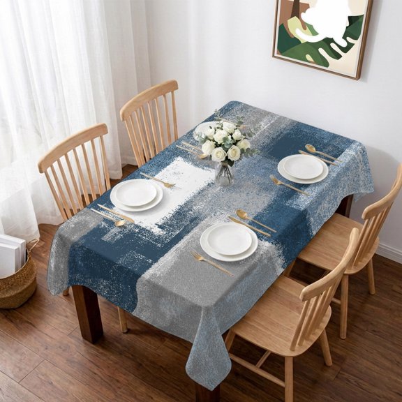 Blue Grey Ombre Table Cloth Waterproof Tablecloths, Abstract Vintage Oil Painting Gradient Tablecloth Dining Table Cover for Kitchen Party Tabletop Outdoor, Rectangle Tablecloth 60x84 Inch