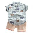 thumbnail image 4 of Mercatoo Summer Toddler Boy Active Clothing Set 2PC Cute Elephant Animal Print Short Sleeve Lapel Down Pockets Shorts Outfit, 4 of 9