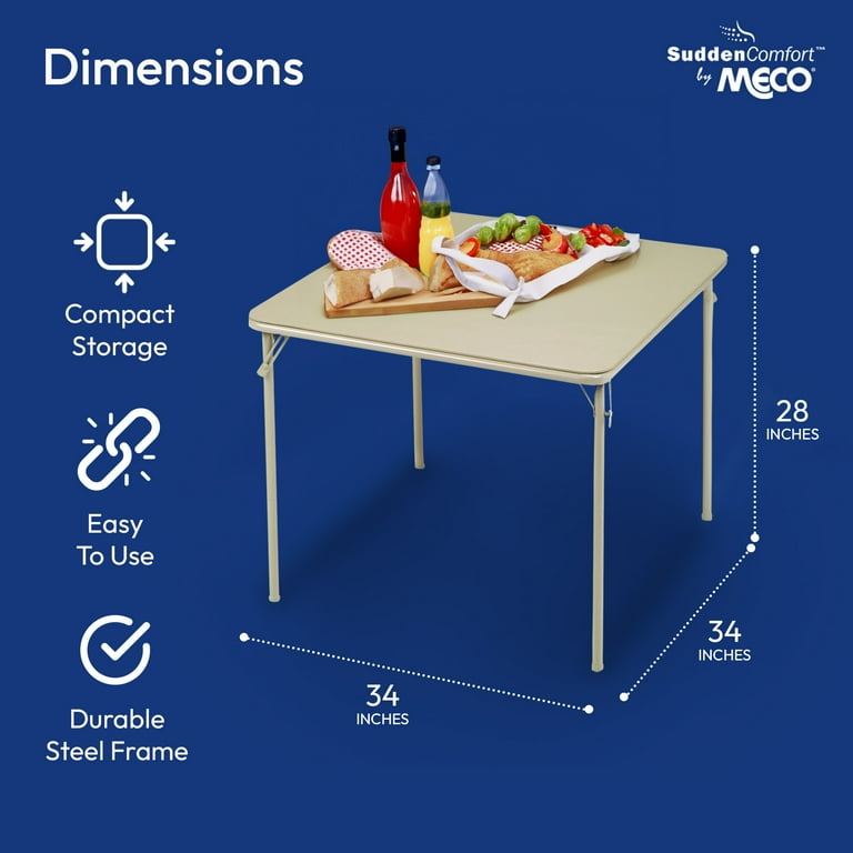 MECO Sudden Comfort 34 x 34 Inch Square Metal Folding Dining Card Table,  Buff