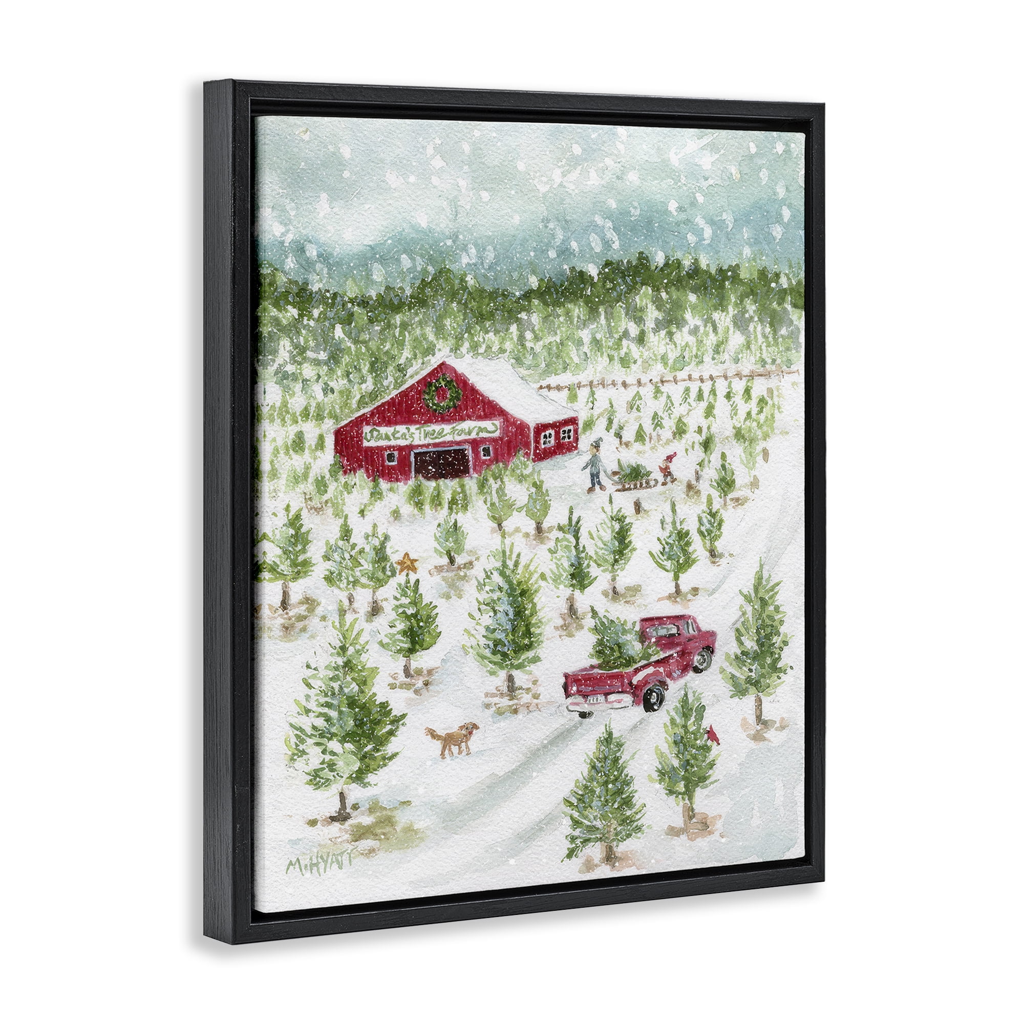Stupell Industries Christmas Tree Farm Holiday Painting Black Floater Framed Canvas Art Prints Wall Art, 17 x 21