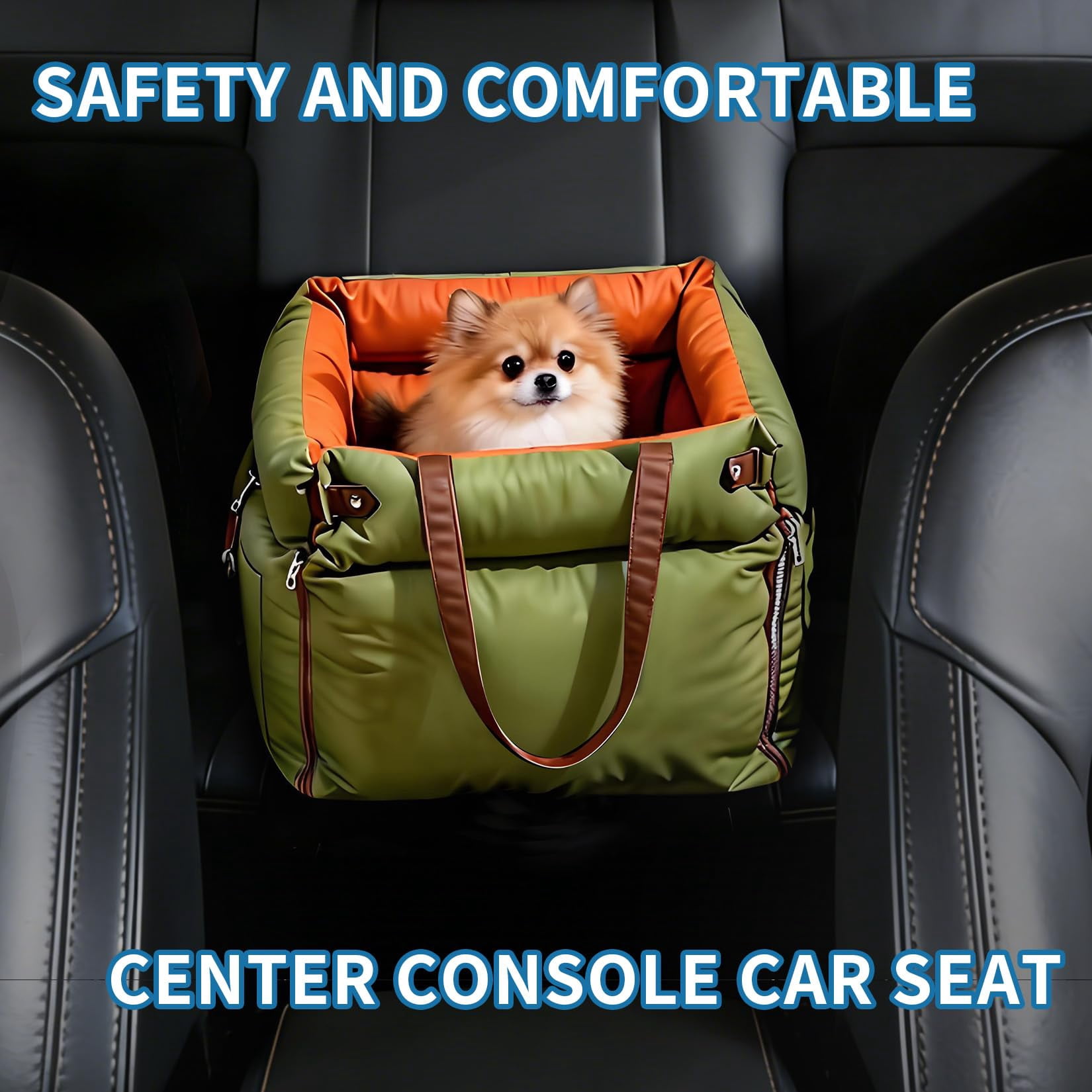 Dog Booster Car Seat, Waterproof PU Leather Upholstered Cat Bed for Car with Storage Pockets, Portable Pet Seat, Bite-Resistant, Perfect for Travel and Home