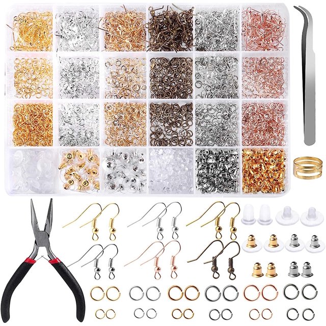 2500 Uds Ganchos para pendientes Kit para hacer pendientes Ganchos para pendientes para hacer joyas con anillos de salto Alicates para la espalda Pinzas Abridor de anillos para joyería M