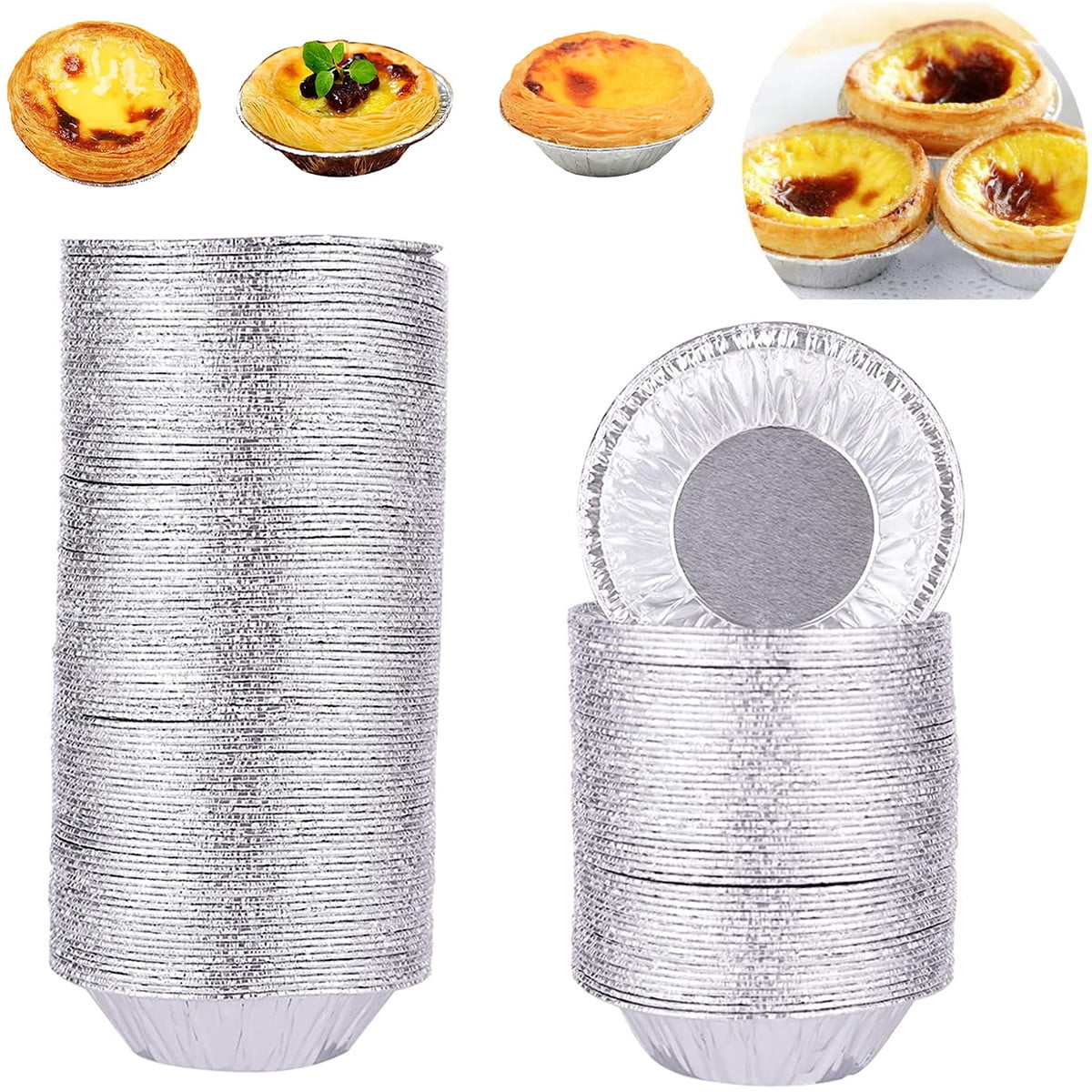 Lieonvis 100Pcs Egg Tart Molds Aluminum Foil Egg Tart Pan Mini Round