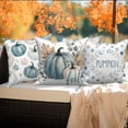 thumbnail image 3 of DaShan Fall Thanksgiving Throw Pillow Covers 18x18 Set of 4,Blue Pumpkin Leaves Pillow Cases for Bedroom Sofa Couch, 3 of 7